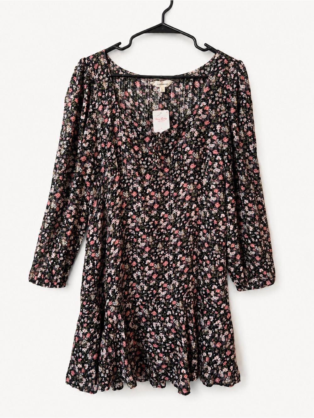 Lucky Brand Black Floral Long Sleeve Dress